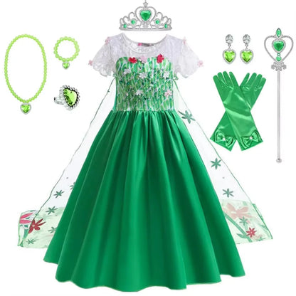 Traje da Elsa para Meninas Vestido Verde de Festa de Aniversário Fantasia Crianças Cosplay Vestido de Princesa para Festa de Carnaval Vestidos Infantis
