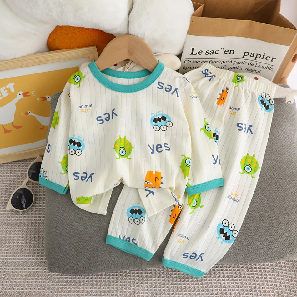 Cute and Comfortable Summer Children Home Wear Long Sleeve Pants Set Cotton Baby Sleepwear Air-Conditioned Rooms Pajama Sets