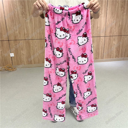 Winter Y2K Kitty Cat Pajamas Pants KT Anime Women's Pajama Pants Cartoon Fashion Home Sleepwear Trousers Leisure Home Clothing