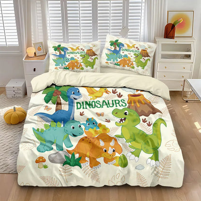 3pcs Cartoon Dinosaur Print Coreless Duvet Set, Multi Size Bedroom Bedding Decoration, Machine Washable