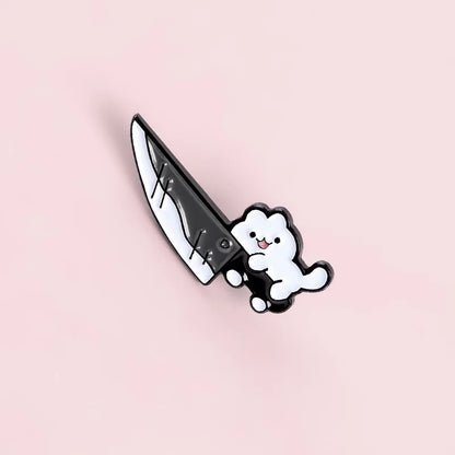 Funny Kitten Holding Dagger Enamel Pin Brooch, Clothes Jewelry For Clothing Bags Backpacks Jackets Hat