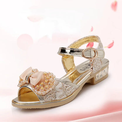 Sapatos de Princesa de Menina, Sapatos de Salto Alto, Sapatos de Verão, Sandálias de Praia de Lantejoulas Casuais para Crianças, Antiderrapantes, Sapatos de Festa e Casamento de Bico Aberto para Crianças Pequenas