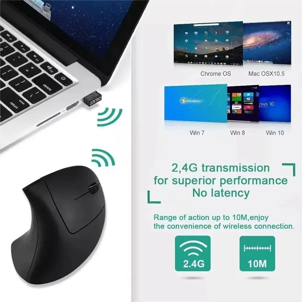 2.4GHz Wireless Vertical Mouse Ergonomic Optical Mice 3 Adjustable DPI 800/1200/1600 6 Buttons for Laptop PC Computer Desktop