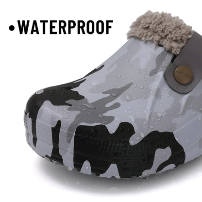 CRACOMIN Tamancos Forrados a Pelo Mulher Homem Sapatos de Jardim Impermeáveis Chinelos Felpudos de Inverno Sapatos de Quarto de Pelúcia Tamancos de Pelo Modernos para Exterior