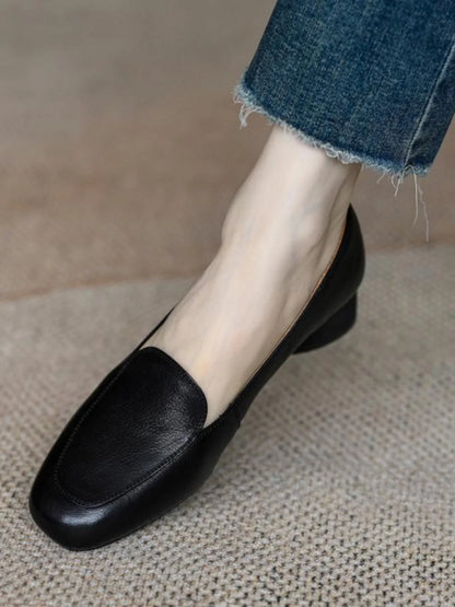 Comfortable Leather Low Heel Slip-On Women's Shoes Fashionable Retro Style Spring Autumn Seasonal Simple Match All round