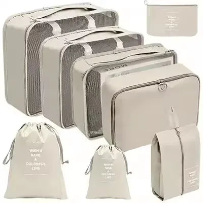 Travel Organizer Set - Suitcase Packing Cubes 8 Pieces Portable Wardrobe Luggage Storage Bags for Clothes & Shoes