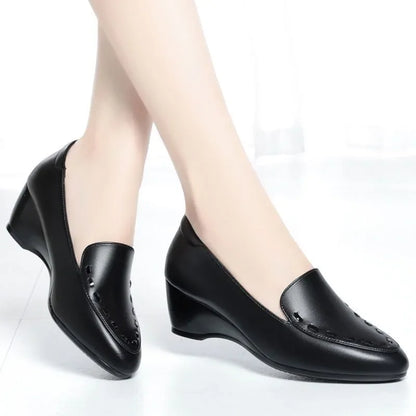 sapatos femininas women cute sweet apricot high quality pointed toe wedge heel shoes lady classic office career work shoes ea175