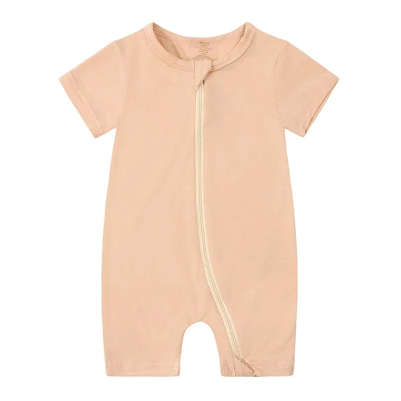 2026 Summer Baby Bamboo Fiber Jumpsuit Short Sleeve Breathable Pajama Baby Girls Boys Sleepwear Newborns Bodysuit
