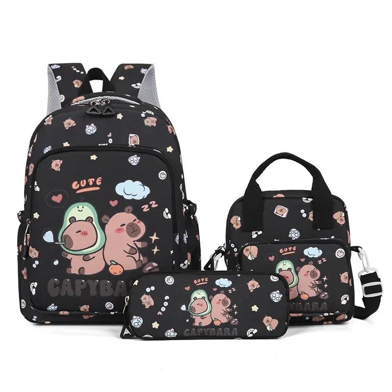 Capybara Colorful Backpack 3Pcs/Set for Women Casual School Bags with Lunch Bag Girl Boy Student Teenager Rucksack