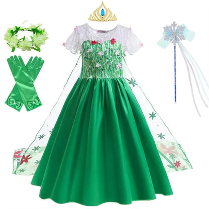 Traje da Elsa para Meninas Vestido Verde de Festa de Aniversário Fantasia Crianças Cosplay Vestido de Princesa para Festa de Carnaval Vestidos Infantis