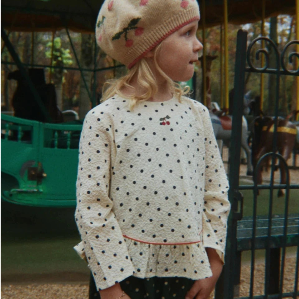 Verão 2026 Meninas KS Vestido Estampado de Bolinhas Roupa de Férias Menina Camisolas de Manga Comprida Calças Estilo Preppy Infantil Vestidos Conjunto de Roupa para Crianças
