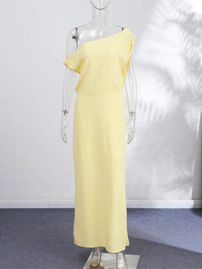 Vestidos Maxi de Linho com Ombros Descobertos, Vestido Feminino Slim, Cintado na Cintura, com Saia Justa até ao Tornozelo, Novo para o Verão de 2026, Roupa Exterior Sólida para Mulher