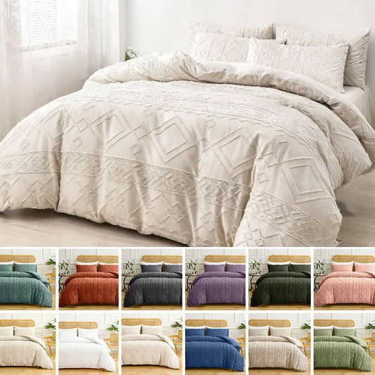 2/3pcs Tufted Beige Duvet Cover Full/Queen/King Size Boho Tufted Microfiber Bedding Set All Seasons for Home Wedding Decoration