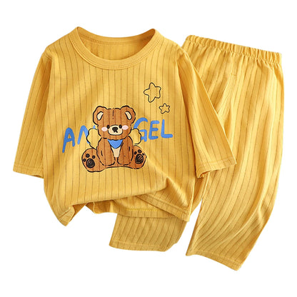 Cute and Comfortable Summer Children Home Wear Long Sleeve Pants Set Cotton Baby Sleepwear Air-Conditioned Rooms Pajama Sets