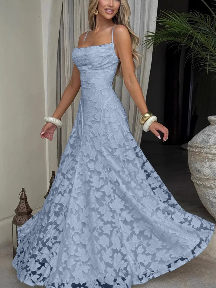 Vestido Maxi Bordado Floral 2026 para Mulher Vestidos de Festa de Verão Vestidos de Formatura Vestidos de Alças sem Costas Estilo Francês Vestido de Noite