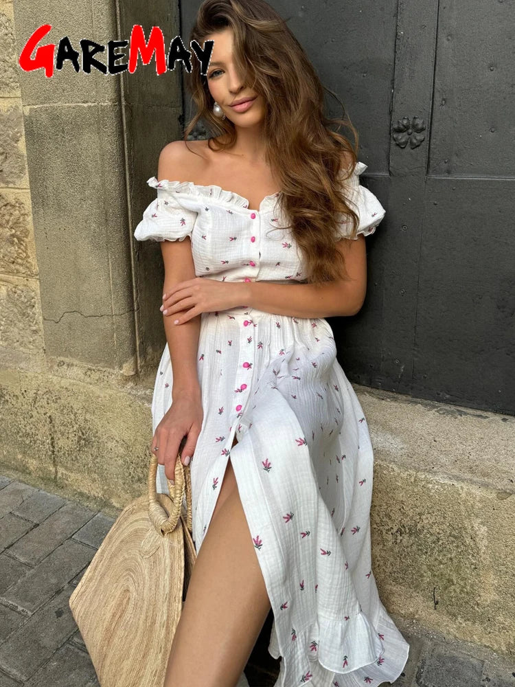Elegante Vestido de Verão para Mulher em Algodão 100% Vintage Leve Midi Vestidos Muçulmanos Bonitos Longo Casual Vestido Branco para Mulher 2026