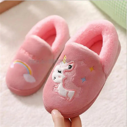 Chinelo Infantil Unicórnio Meninos Meninas Pantufas de Pelo de Algodão Quente Inverno Casa Calçado de Criança