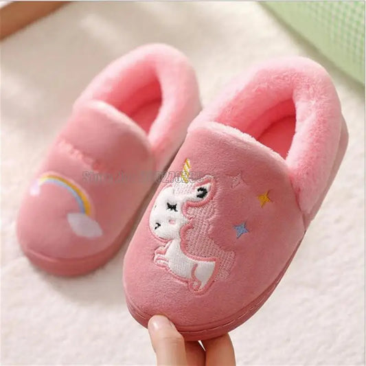 Unicorn Kids Toddler Boys Indoor Baby Girl Fur Slides Cotton Flip Flop Warm Winter House Children Slipper Shoes
