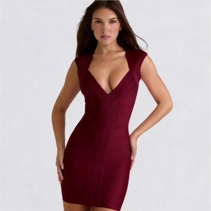 Women's Sexy Bandage Deep V-neck Mini Dress Chic Solid Sleeveless Bodycon Dresses 2026 New Lady Summer Party Club Evening Robes
