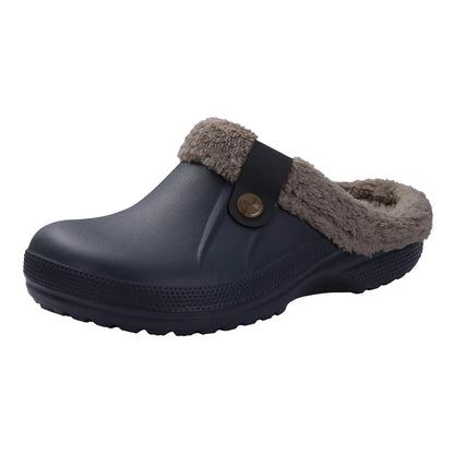 CRACOMIN Tamancos Forrados a Pelo Mulher Homem Sapatos de Jardim Impermeáveis Chinelos Felpudos de Inverno Sapatos de Quarto de Pelúcia Tamancos de Pelo Modernos para Exterior