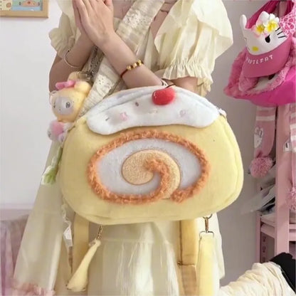 Mochilas Mulher Y2K Roll Cake Mochila Feminina Bolsas de Ombro Kawaii Para Mulher Peluche Macio Grande Capacidade Mochilas Fofas Estéticas