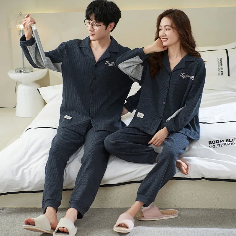 New Long Sleeve Sleepwear Couple Men Women Matching Home Clothes Cotton Cartoon Leisure Nightwear Pajamas Set Lover Loungewear