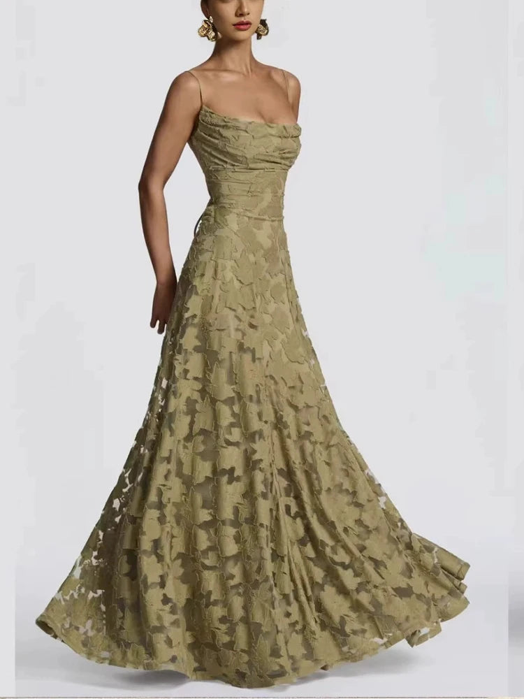 Vestido Maxi Bordado Floral 2026 para Mulher Vestidos de Festa de Verão Vestidos de Formatura Vestidos de Alças sem Costas Estilo Francês Vestido de Noite