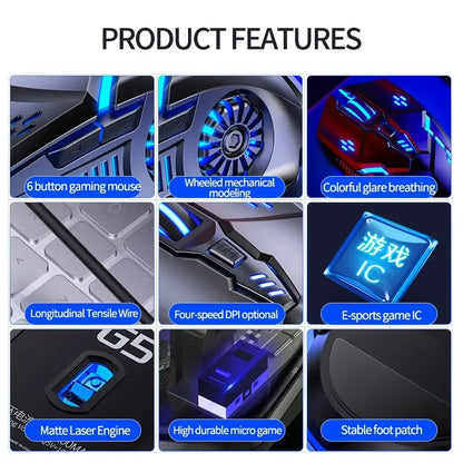 G5 Mute Wired Mouse Six Keys Luminous Game E-Sports Machinery Computer Accessories Gaming Mouse for Laptop Desktop