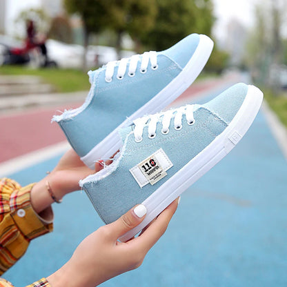 Spring Summer Women Canvas Sneaker Low Top Denim Sneakers Ladies Lace-Up Flat Canvas  Board Shoes Female sapatos femininos