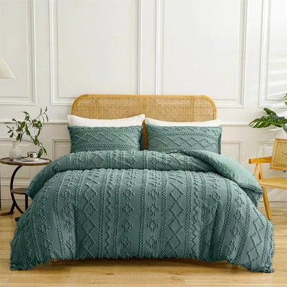 2/3pcs Tufted Beige Duvet Cover Full/Queen/King Size Boho Tufted Microfiber Bedding Set All Seasons for Home Wedding Decoration