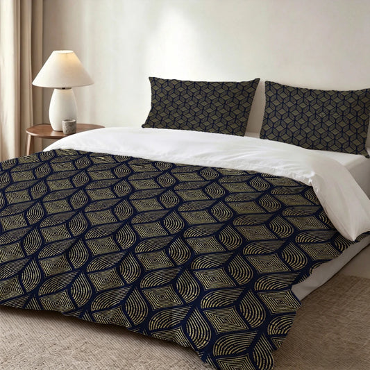High-Definition Digital Printed Bedding Set, Vintage Geometric Scroll Pattern Curve Diamond Pattern Duvet Cover Set, Includes 1 Duvet Cover + 2 Pillowcases, Suitable for Bedroom, Guest Room, Home Decoration, Polyester Fiber D