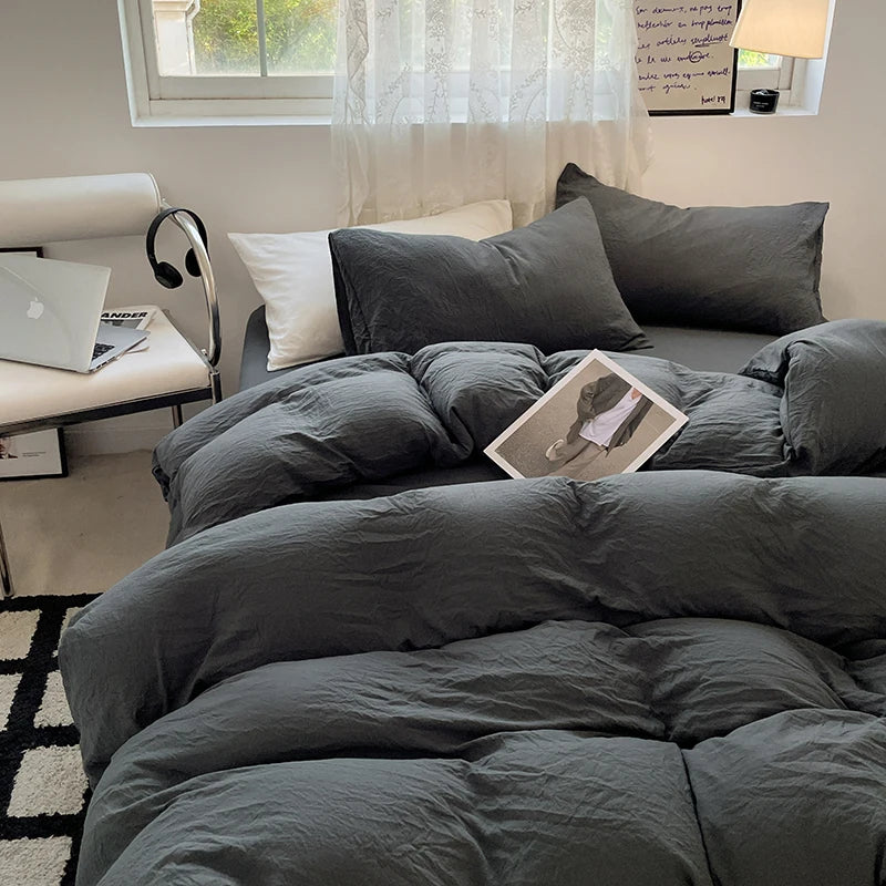 Fashion Dark Gray Duvet Cover Sets Brushed Quilt Covers Single Double Queen Bedding Sets Pillowcase Boys Solid Comforter Cover