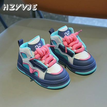 Sapatilhas Desportivas Novas de Primavera Outono para Criança, Sapatos de Tabuleiro Casuais para Menino, Sapatos de Corrida Dopamina da Moda de Cano Alto para Menina