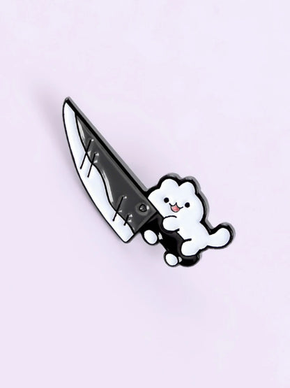 Funny Kitten Holding Dagger Enamel Pin Brooch, Clothes Jewelry For Clothing Bags Backpacks Jackets Hat