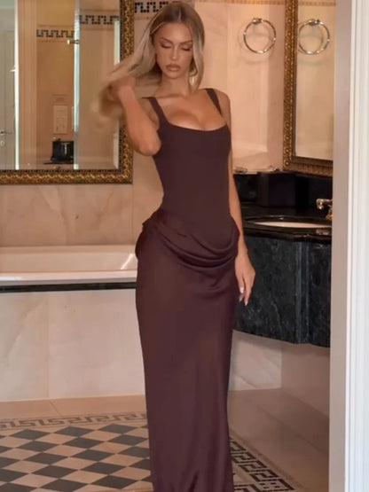 Women Square-neck Halter Mini Dress Sexy Pleated Sleeveless Backless High Waist Bodycon Dresses 2026 New Fashion Party Robes
