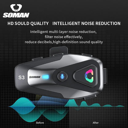 Soman Motorcycle Helmet Headset Bluetooth 5.3 Wireless IPX6 Waterproof Support Connecting 2 Phones Same Time Headphone cascos