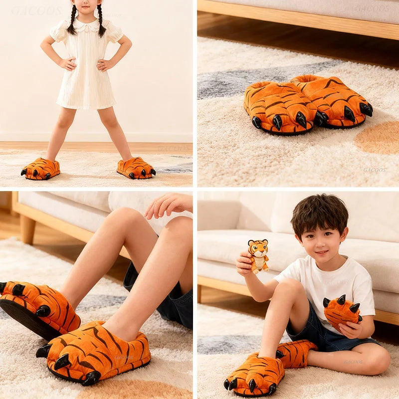 Winter Warm Soft Indoor Floor Slipper Women Men Shoes Paw Funny Animal Christmas Monster Claw Plush Home Onesie Shoes for Couple