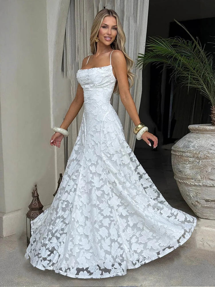 Vestido Maxi Bordado Floral 2026 para Mulher Vestidos de Festa de Verão Vestidos de Formatura Vestidos de Alças sem Costas Estilo Francês Vestido de Noite