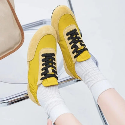 Unique Patchwork Design Sneakers Women Fashion Suede Round Toe Lace Up Derby Shoes Light Soft Sole Casual Shoes Tenis De Mujer