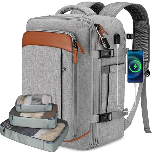 Mochila de viaje con puerto de carga USB, múltiples bolsas organizadoras y compartimento para zapatos, mochila de equipaje de gr
