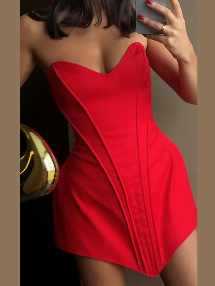 Vestido Corset Sexy Sem Alças Mulheres Sem Mangas Sem Costas Com Aperto na Cintura Ajuste Fino Vestidos de Festa 2026 Verão Elegante Senhora Novo Vestido