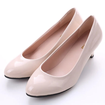 Sapatos de Salto Médio Nude Sexies para Mulher Sapatos de Casamento Salto Alto Sapatos de Trabalho de Escritório Brancos Sapatos de Festa