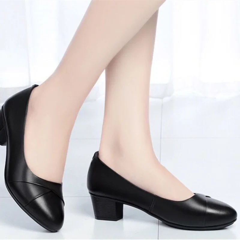 Sapatos de mulher de bico redondo bonitos, para uso diário, calçado preto, sapatos casuais pretos de senhora, de conforto, para escritório, carreira, trabalho, sapatos b411