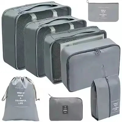 Travel Organizer Set - Suitcase Packing Cubes 8 Pieces Portable Wardrobe Luggage Storage Bags for Clothes & Shoes