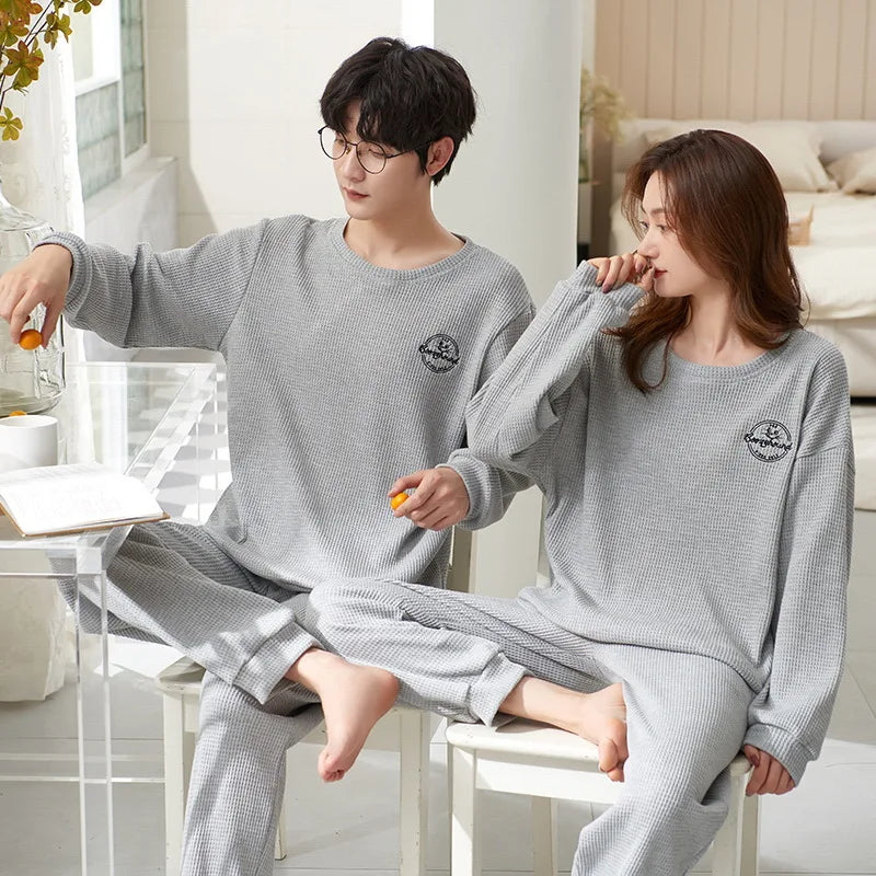 New Long Sleeve Sleepwear Couple Men Women Matching Home Clothes Cotton Cartoon Leisure Nightwear Pajamas Set Lover Loungewear
