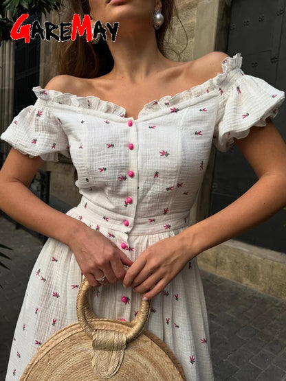 Elegante Vestido de Verão para Mulher em Algodão 100% Vintage Leve Midi Vestidos Muçulmanos Bonitos Longo Casual Vestido Branco para Mulher 2026