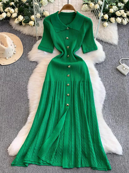 2025 Vestidos de Mulher Linha A Vazados Vestidos Femininos de Malha Vintage Robe Femme Cintura Alta Verão Coreano Vestido de Peitilho Único