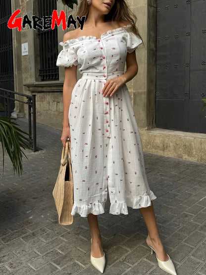 Elegante Vestido de Verão para Mulher em Algodão 100% Vintage Leve Midi Vestidos Muçulmanos Bonitos Longo Casual Vestido Branco para Mulher 2026