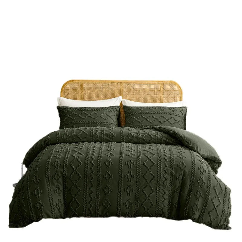 2/3pcs Tufted Beige Duvet Cover Full/Queen/King Size Boho Tufted Microfiber Bedding Set All Seasons for Home Wedding Decoration
