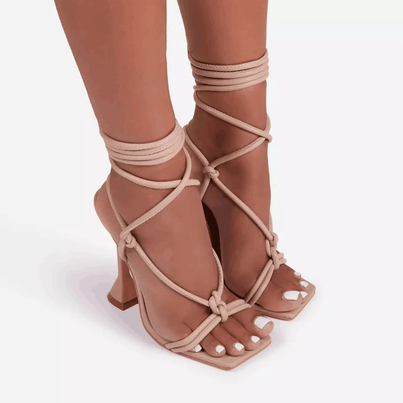 Women's Roman Strap High Heels Sandals Wide Clogs Summer round Toe Photography Shoes Large Size Fashionable Tan Color